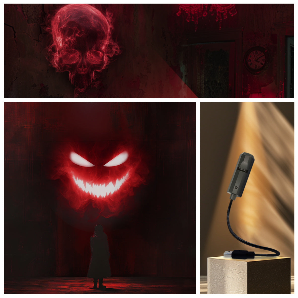 Halloween Projektor – USB-Licht mit 360° Rotation & gruseligem Design