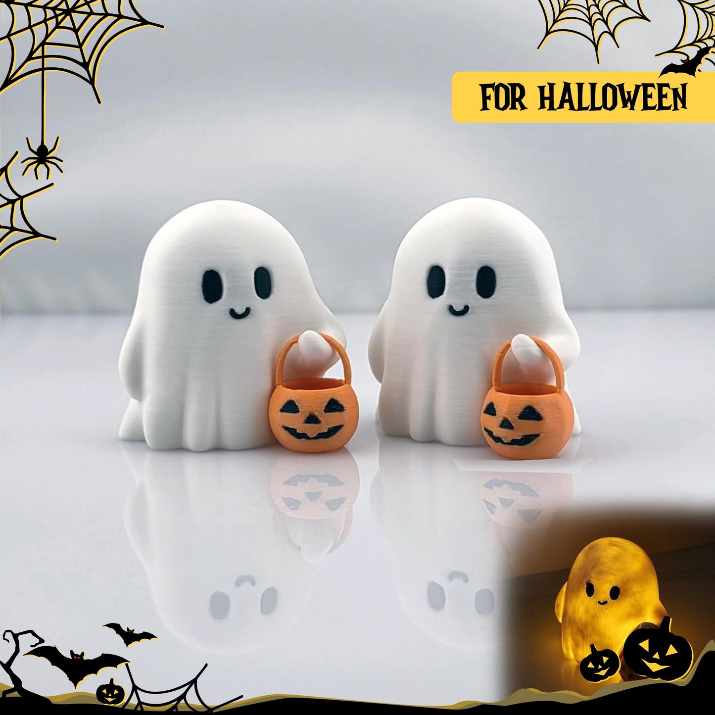 Mini Halloween Geister mit Kürbis – 3D Harzfiguren für Deko & Party
